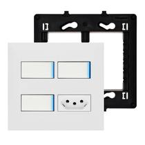 Conjunto 3 Interruptores Com Led e Tomada Suporte Placa 4x4 Branco 10A PIAL Plus+