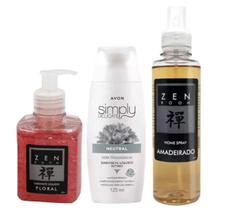 Conjunto 3 Itens Sabonete Glitter Esfoliante Floral+ Sabonete Íntimo Neutral + Home Spray Amadeirado