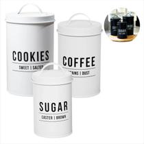 Conjunto 3 Latas Café Açucar e Biscoito Potes Para Mantimentos