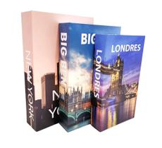 Conjunto 3 Livros Caixa Porta Objetos Decorativo - NEW YORK BIG BEN - FWB