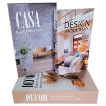 Conjunto 3 Livros Falsos Decorativos Porta Objetos Fake