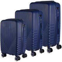 Conjunto 3 Malas de Bordo e Viagem em Polipropileno P M G Giro 360 Canadá Azul Escuro Premium
