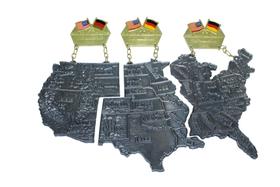 Conjunto 3 Medalhas Vintage Mapa EUA Heidelberg Wandering Club 1981-1983