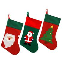 Conjunto 3 Meias Decorativas Natal Tecido Decorado Papai Noel 40cm - Magizi Conjunto 3 Meias Decorativas Natal Tecido Decorado Papai Noel 40cm - Magizi