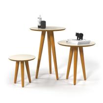 Conjunto 3 Mesas 4203 Pés Palito Off White Freijó Ofertamo