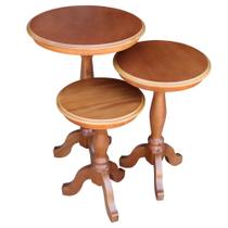 Conjunto 3 Mesas de Apoio Lateral Redonda Madeira Maciça Jovi Amêndoa Mel G36 - Gran Belo Conjunto 3 Mesas de Apoio Lateral Redonda Madeira Maciça Jovi Amêndoa Mel G36 - Gran Belo