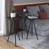 Conjunto 3 Mesas Laterais Redonda Industrial