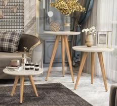 Conjunto 3 Mesas Retrô Pés Palito, Apoio, Lateral e Centro Classic - Off White Conjunto 3 Mesas Retrô Pés Palito, Apoio, Lateral e Centro Classic - Off White