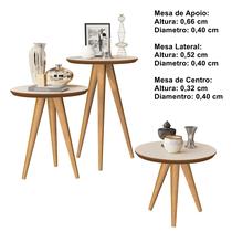 Conjunto 3 mesas sala retrô pés palito, centro, lateral e apoio california - off white / freijo - Comprar Moveis Em Casa Conjunto 3 mesas sala retrô pés palito, centro, lateral e apoio california - off white / freijo - Comprar Moveis Em Casa