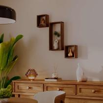 Conjunto 3 Nichos Decorativos Modulares Freijó Quarto Sala