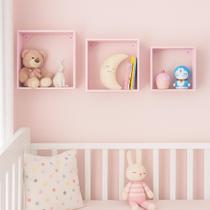 Conjunto 3 Nichos Quadrados Rosa Bebê Quarto Infantil Decoração Fofa para Quarto de Menina Conjunto 3 Nichos Quadrados Rosa Bebê Quarto Infantil Decoração Fofa para Quarto de Menina