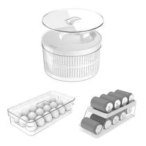 Conjunto 3 Organizadores de Geladeira Secador Transparente Clear Fresh Armário Cozinha Multifuncional P/ Lata Ovos Salada Conjunto 3 Organizadores de Geladeira Secador Transparente Clear Fresh Armário Cozinha Multifuncional P/ Lata Ovos Salada