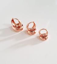 Conjunto 3 Pares Brinco 1º 2º 3º furo Banhado Ouro Rose trio
