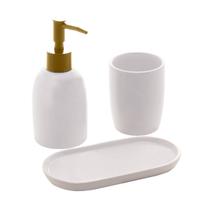 Conjunto 3 Pçs para Banheiro de Ceramica Paris Branco e Dourado Lyor Conjunto 3 Pçs para Banheiro de Ceramica Paris Branco e Dourado Lyor
