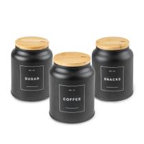 Conjunto 3 Pçs Pote Café Açúcar Biscoitos Metal Tampa Bambu Conjunto 3 Pçs Pote Café Açúcar Biscoitos Metal Tampa Bambu