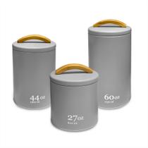 Conjunto 3 Pçs Pote P/ Alimentos Café Açúcar Biscoitos Metal Conjunto 3 Pçs Pote P/ Alimentos Café Açúcar Biscoitos Metal