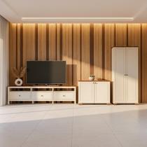 Conjunto 3 Peças 1 Rack 210cm, 1 Armário e 1 Balcão Madeira Maciça Ananda CabeCasa MadeiraOriginals Conjunto 3 Peças 1 Rack 210cm, 1 Armário e 1 Balcão Madeira Maciça Ananda CabeCasa MadeiraOriginals