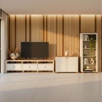 Conjunto 3 Peças 1 Rack 210cm, Estante e Armário Madeira Maciça Ananda CabeCasa MadeiraOriginals