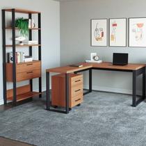 Conjunto 3 Peças 100% MDF com Escrivaninha em L, Estante para Livros e Gaveteiro Freijó Preto Fosco Marrom Conjunto 3 Peças 100% MDF com Escrivaninha em L, Estante para Livros e Gaveteiro Freijó Preto Fosco Marrom
