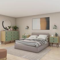 Conjunto 3 Peças, 2 Mesas de Cabeceira e 1 Cômoda 6 Gavetas com Pés em Madeira Maciça Conjunto 3 Peças, 2 Mesas de Cabeceira e 1 Cômoda 6 Gavetas com Pés em Madeira Maciça