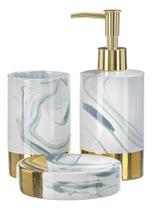 Conjunto 3 Peças Banheiro Lavabo Dispenser Líquido Higiene Conjunto 3 Peças Banheiro Lavabo Dispenser Líquido Higiene