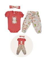 Conjunto 3 Peças Body Calça e Faixinha Bebê Feminino Conjunto 3 Peças Body Calça e Faixinha Bebê Feminino