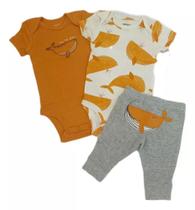 Conjunto 3 peças - Body Manga Curta, Body Manga Longa e Calça, Baleias, Carter's - Carters