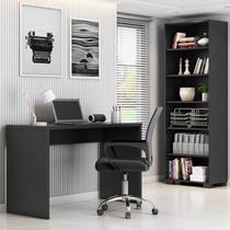 Conjunto 3 Peças com Cadeira para Escritório, Estante Livreiro e Escrivaninha Gávea Preto Conjunto 3 Peças com Cadeira para Escritório, Estante Livreiro e Escrivaninha Gávea Preto