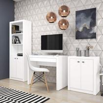 Conjunto 3 Peças com Escrivaninha com Gaveta, Armário Multiuso Alto e Baixo Branco