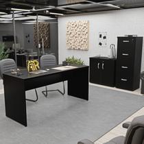 Conjunto 3 Peças com Escrivaninha, Gaveteiro Pasta Suspensa e Armário Multiuso Baixo Preto Conjunto 3 Peças com Escrivaninha, Gaveteiro Pasta Suspensa e Armário Multiuso Baixo Preto
