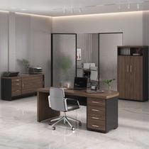 Conjunto 3 Peças com Mesa para Escritório Diretor em Tamburato, Armário Alto e Baixo com Gavetas Charuto Preto