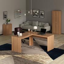 Conjunto 3 Peças com Mesa para Escritório em L, Armário Multiuso Alto e Baixo