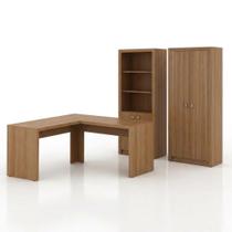 Conjunto 3 Peças com Mesa para Escritório em L, Armário Multiuso e Estante Conjunto 3 Peças com Mesa para Escritório em L, Armário Multiuso e Estante