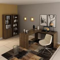 Conjunto 3 Peças com Mesa para Escritório em L, Estante Livreiro Aberta e com 2 Portas Conjunto 3 Peças com Mesa para Escritório em L, Estante Livreiro Aberta e com 2 Portas