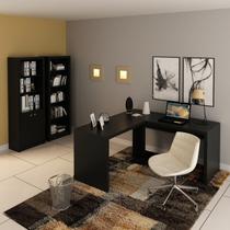 Conjunto 3 Peças com Mesa para Escritório em L, Estante Livreiro Aberta e com 2 Portas Conjunto 3 Peças com Mesa para Escritório em L, Estante Livreiro Aberta e com 2 Portas