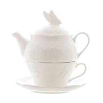 Conjunto 3 Peças de Chá de Porcelana New Bone Butterfly Flower - Lyor