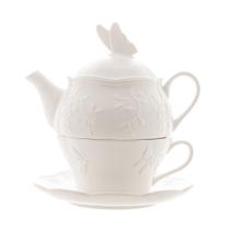 Conjunto 3 Peças de Chá de Porcelana New Bone Butterfly Flower Lyor