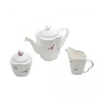 Conjunto 3 Peças de Porcelana de Café Borboletas Branco - Wolff
