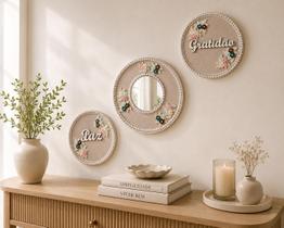 Conjunto 3 peças Decorativas MDF Gratidão e Paz Artesanal para Parede