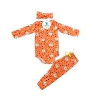 Conjunto 3 peças Flores Laranja com Faixa de Cabelo Tam.G Conjunto 3 peças Flores Laranja com Faixa de Cabelo Tam.G