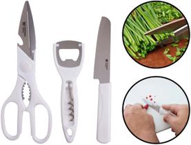 Conjunto 3 Peças Kit Culinário Faca Abridor De Garrafas + Tesoura Inox Para Alimentos Cozinha Conjunto 3 Peças Kit Culinário Faca Abridor De Garrafas + Tesoura Inox Para Alimentos Cozinha