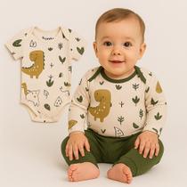 Conjunto 3 peças Manga Longa + Curta + Calça Bebê Canelado