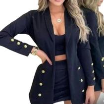 Conjunto 3 Peças Max Blazer C/ Cropped Short Saia Conjunto 3 Peças Max Blazer C/ Cropped Short Saia