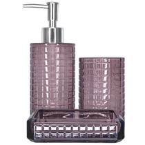 Conjunto 3 Peças P/ Banheiro Lavabo Dispenser Líquido Vidro