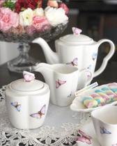 Conjunto 3 peças para café de porcelana Borboletas Wolff - 25039