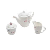 Conjunto 3 Peças para Café de Porcelana Borboletas