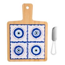 Conjunto 3 peças para queijo com bandeja Faca e tabua 18,5cm