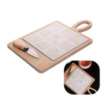 Conjunto 3 Pecas Para Queijo Com Tabua E Faca Floral 30x17x2,5cm em Bambu Lyor
