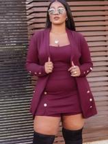 Conjunto 3 Peças Plus Size Blazer +short Saia + Cropped