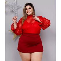 Conjunto 3 peças Plus size Blusa com Top e Short Saia
